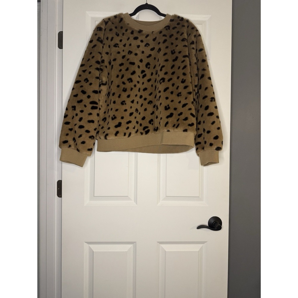 Lou And Grey Faux Fur Brown Black Animal Print Sweatshirt Xl